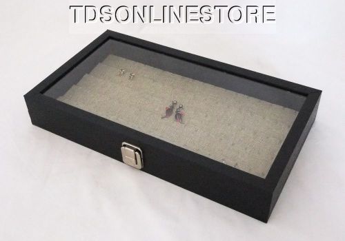 Glass Top Jewelry Display Case With 90 Earring Burlap Insert