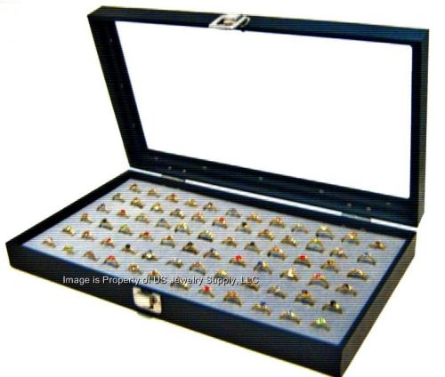 Glass Top Lid 72 Ring Grey Jewelry Sales Display Box Storage Case + Bonus Items