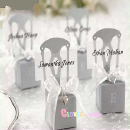 50 Miniature Charm&amp;Ribbon Silver Chair Wedding Sweet Party Favor Boxes