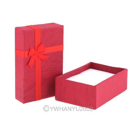 Paper Jewelry Box For Earrings Ring Bowtie Square Dust Protect Red