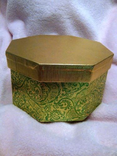 Decorative Box, Storage/Gift, Green&amp;Gold Foil Paisley Modern-Octagon,5.5w x3.25h