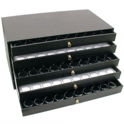 New 5 drawer jewelry organizer display case 250 gem jars for sale