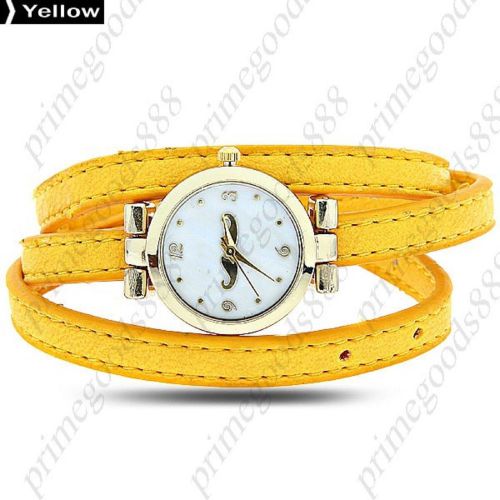 Mustache Gold PU Leather Quartz Wrist Wristwatch Lady Ladies Women&#039;s Yellow