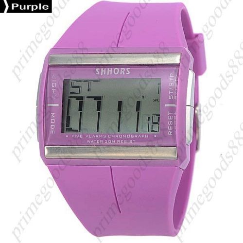 Unisex Sport Square Digital LCD Wrist Wristwatch Silica Gel Band Sports Purple