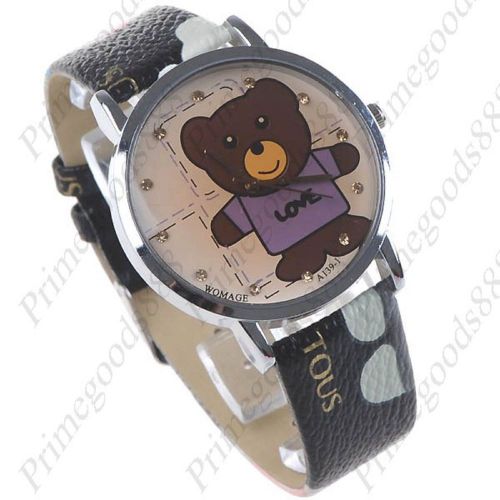Teddy bear love synthetic leather quartz wrist wristwatch women&#039;s in bear band for sale