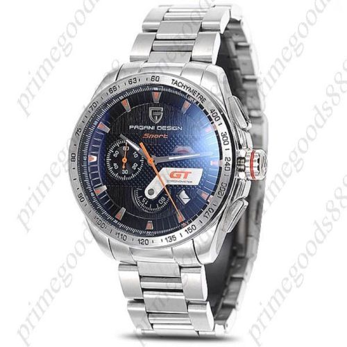Silver black date japan os chronograph stainless steel analog men&#039;s wristwatch for sale