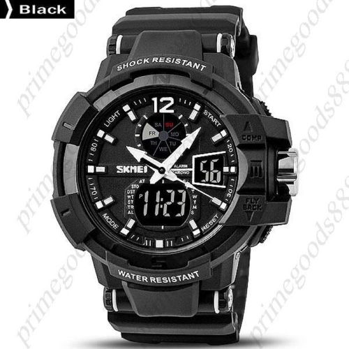 50M Water Proof Analog Digital Date Alarm Wrist LED Timer Wristwatch Men&#039;s Black