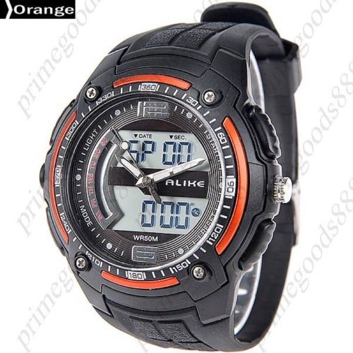 50 meter waterproof digital date analog men&#039;s wrist quartz wristwatch orange for sale