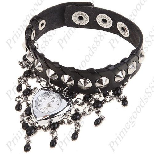 Heart charms charm bangle synthetic leather quartz wrist wristwatch women&#039;s for sale
