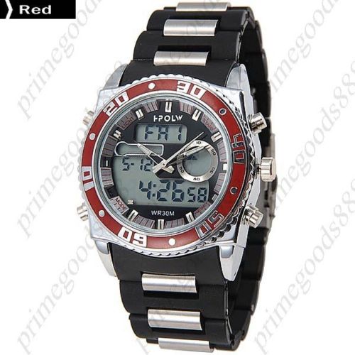 Lcd waterproof analog digital quartz alarm stopwatch date men&#039;s wristwatch red for sale