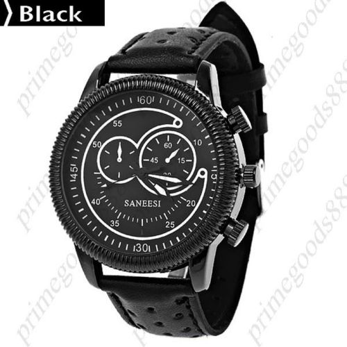 PU Leather Round Case Quartz Wrist Men&#039;s Free Shipping Wristwatch Black on Black