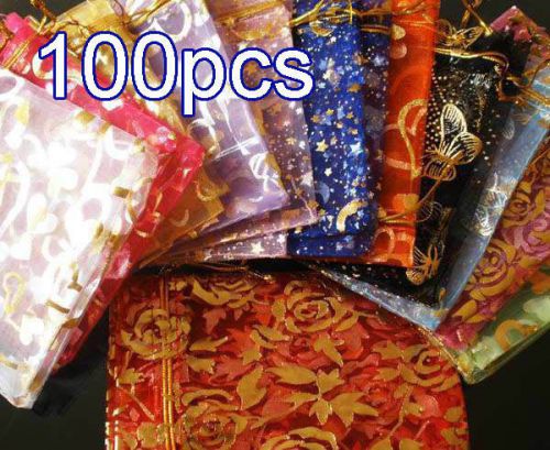 100x Mixed Colorful Organza Bag Pouch for Xmas New Year Gift 23x17cm(9x6.5inch)