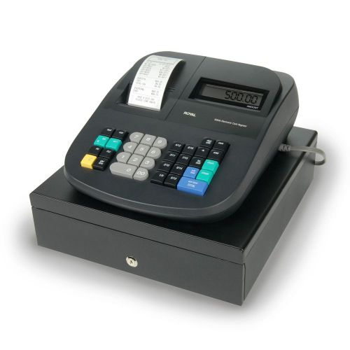 Royal black electronic cash register w/ dual lcd displays &amp; 8 clerk id system for sale