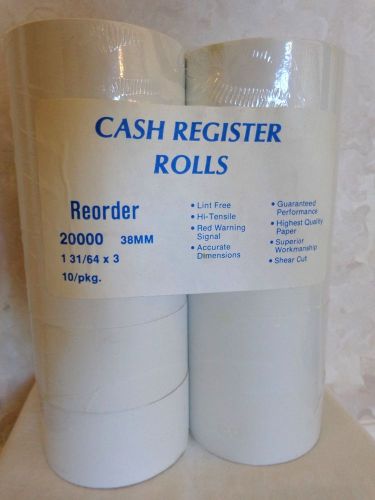CASH REGISTER ROLLS. 20000, 38MM, 1 3/164 x 3, 10 Rolls in each package (1267)
