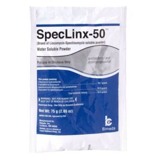 SpecLinx 50 Powder 75gm pkg Lino Spectinomycin Chickens Mycoplasma Air Sac Ecoli