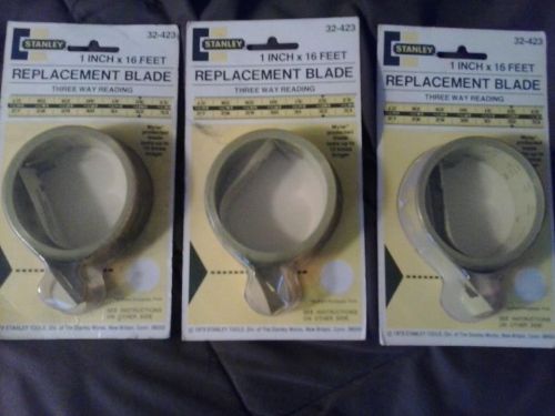 Lot of 3 stanley 1 inch x 16 ft replacement blade 32-423 three way reading 1979 for sale