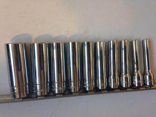 Snap on 10 pcs deep sae sockets set 1/4&#034; drive , 6 point ,110stmy , 3/16 - 9/16&#034; for sale