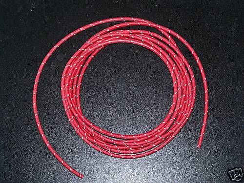 Cloth Covered Primary Wire Red w/ White 14 gauge 5 ft