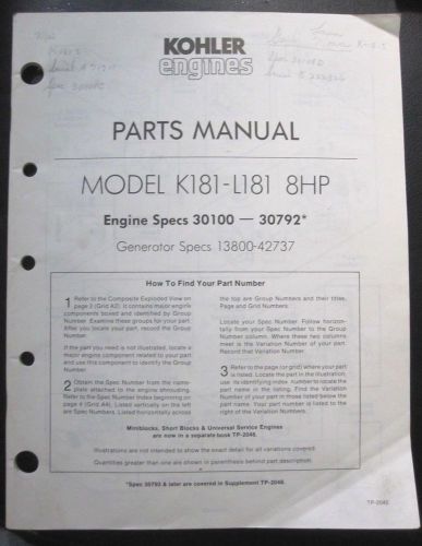 Kohler Engine Owner&#039;s Parts Manual - Engine Specs 30100 - 30792