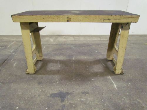 Vintage yellow 2-leg mid century industrial cast iron layout table workbench for sale