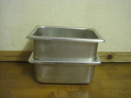 2 Used Stainless Steel Restaurant Food Pans Warming Bins Containers 6.5x3.25x3