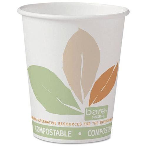 Bare pla paper hot cups, 10oz, white w/leaf design, 50/bag, 20 bags/ca for sale