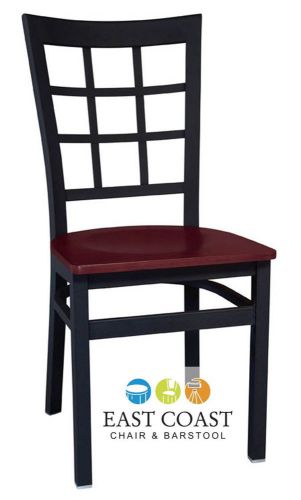 New gladiator window pane metal restaurant chair with mahogany wood seat for sale