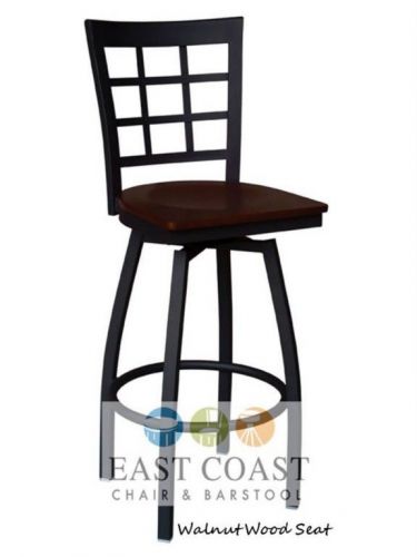 New gladiator window pane metal swivel restaurant bar stool w/ walnut wood seat for sale