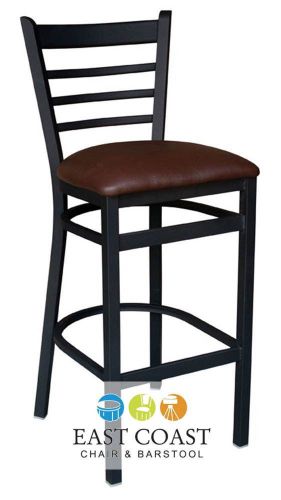 New Gladiator Commercial Metal Ladder Back Dining Bar Stool w/ Brown Vinyl Seat