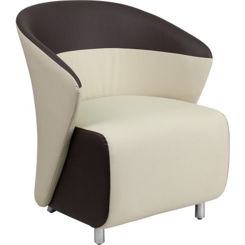 Flash furniture zb-5-gg beige leather reception chair with dark brown detailing for sale