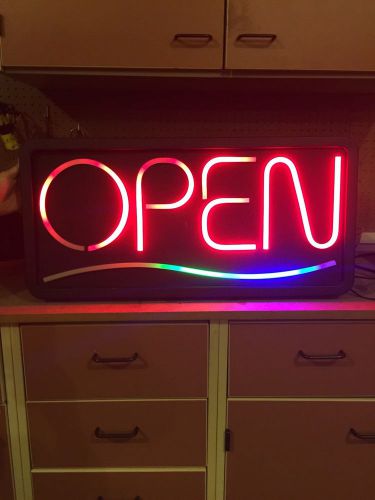 Huge Neon Open sign real hand blown glass window or wall encased in Plastic