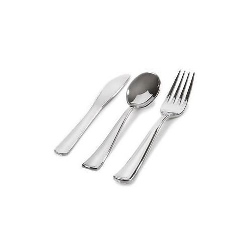 100 Sets Silver Secrets Plastic Silverware, Looks Like Silver Cutlery Combo o...