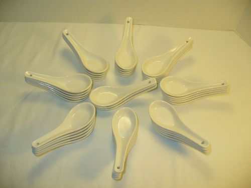 43pc Set White Ceramic 5&#034; Chinese Won Ton Soup Noodle Spoons  New