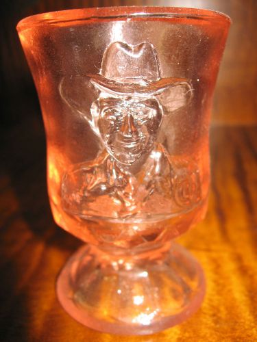 Pink glass tabletop toothpick / match holder art hopalong cassidy pattern hoppy