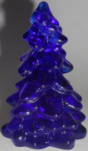 Dark Cobalt Blue glass Christmas Tree Paperweight X-Mas decoration ornament MINT