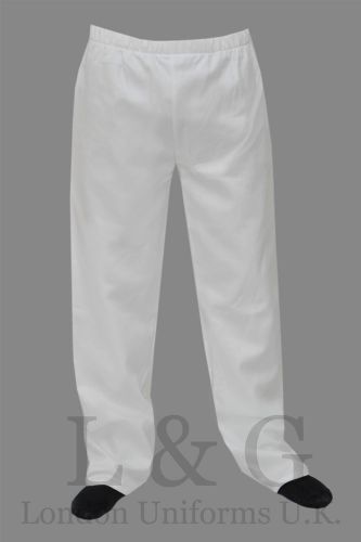 White Chef trousers 100% cotton Sides pockets+back pock+elst.waist pull cord