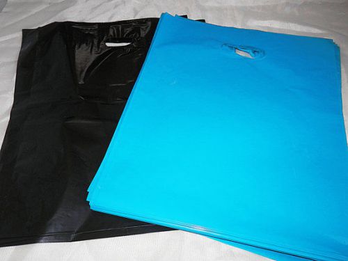 100 12x15 glossy teal blue and black low-density merchandise bags w\handles for sale