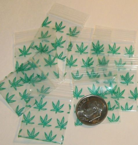 200 Green Leaves Baggies 1 x 1&#034; Apple brand mini ziplock bags 1010