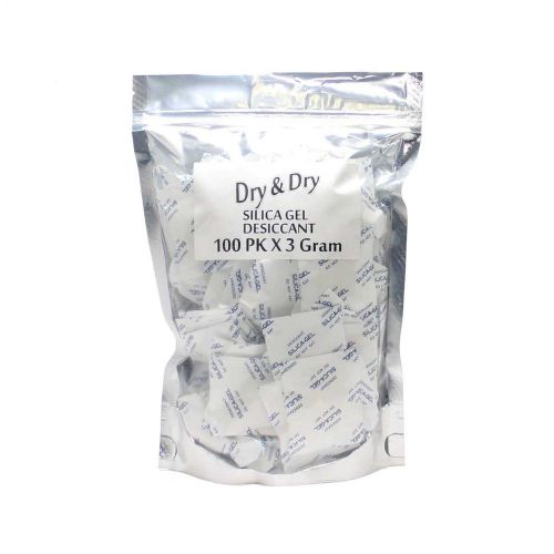 3 gram x 100 pk &#034;dry &amp; dry&#034; silica gel desiccant - fda compliant food safe for sale