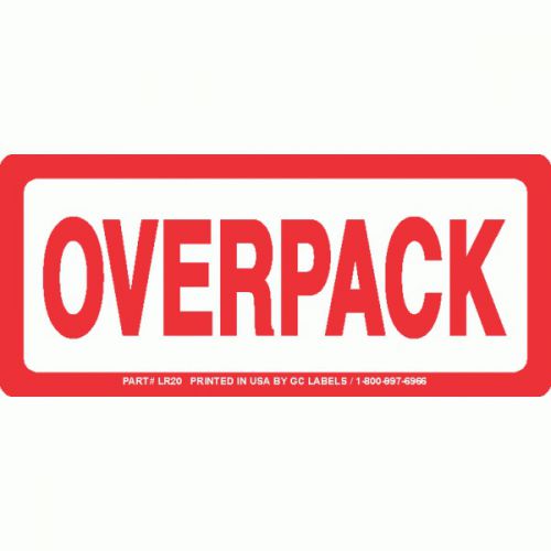 Red and white overpack labels 6in x 2.5in (roll of 500 labels) for sale