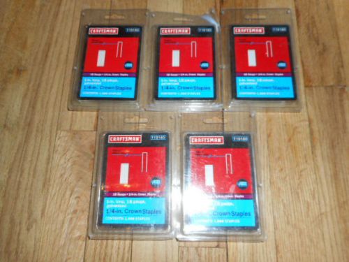 5 Boxes Craftsman 1/4 inch Crown Staples 18 gauge - 1&#034; Long (5000 count) # 19180