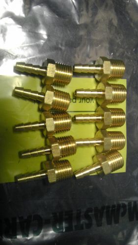Pack of ten (10) 3/16&#034; barb x 1/4&#034; npt brass hose barb coupler fitting for sale