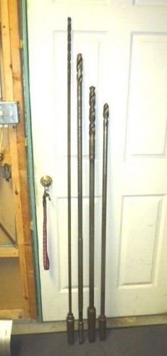 LOT of (4) EXTRA LONG HSS DRILL BITS, 52&#034; to 66-1/2&#034; LONG! / 5/8, 1-1/8, 1-3/16,