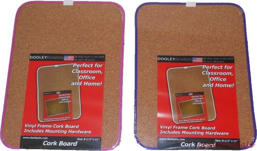 Lot of 2 Dooley Vinyl Framed Cork Board, 8.5 x 11 Inches Assorted Colors NEW