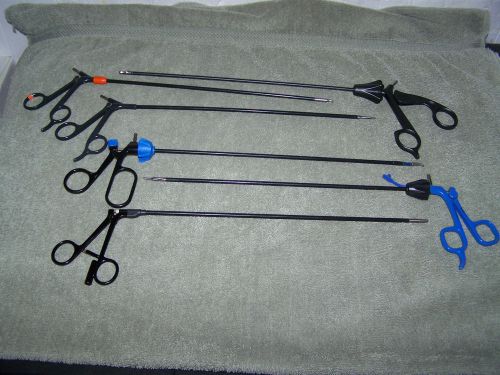LOT OF (6) SURGICAL LAPROSCOPIC CLAMPS CUTTERS SURGERY TOOLS