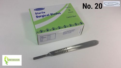 100 Surgical Scalpel Blades #20 Sterile Carbon Steel + 1 Scalpel Handle #4