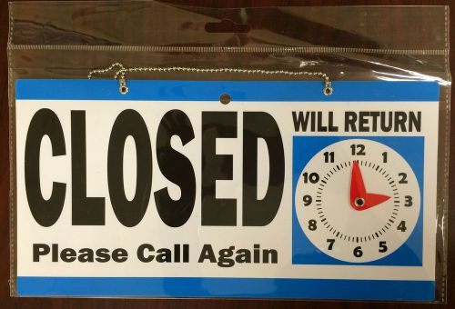 DOUBLE SIDED SIGN OPEN/ CLOSED WITH ADJUSTABLE CLOCK ATTACHED.