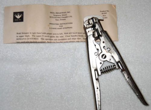 Ideal &#034;E-Z&#034; Wire Hand Stripper Model 45-201 W/ Box and Instruction/Parts List