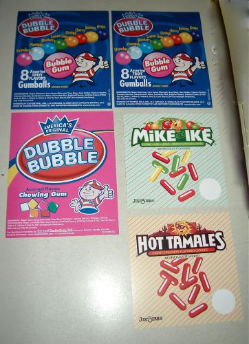 MIXED LOT 5 BULK VENDING MACHINE LABEL DISPLAY CARDS CANDY GUM