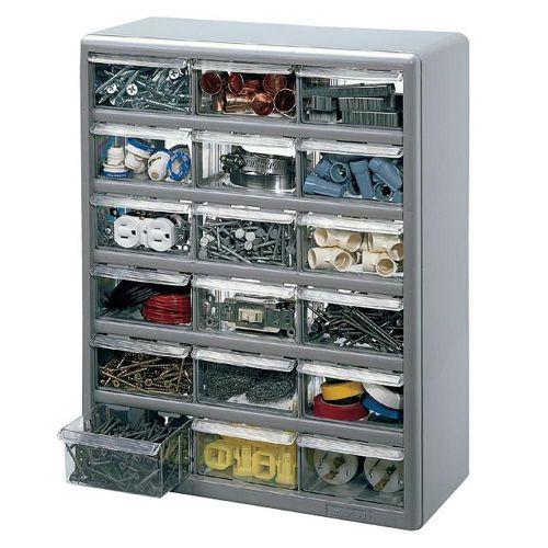 Small parts stack-on 18-drawer storage organizer heavy-duty cabinet - gray for sale